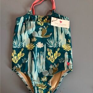 Pink Chicken Kids One Piece Swimsuit - Teal and Yellow